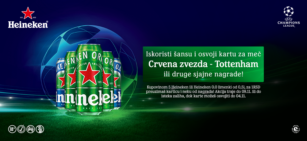 Kupi pet Heineken limenki i osvoji karte  za ligu šampiona